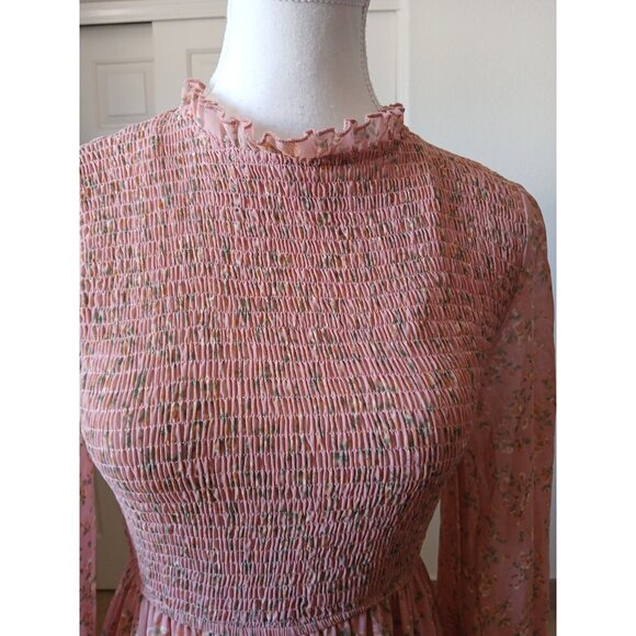 Petal & Pup Womens Midi Dress Pink Floral Ballon Sleeve Small Cottagecore Boho - Picture 8 of 16